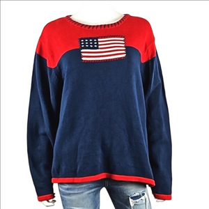 Vintage K.B. Collections 100% Cotton Knit Red & Navy American Flag Sweater